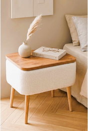 Hanah Home Mesita de Noche Blanco y Natural